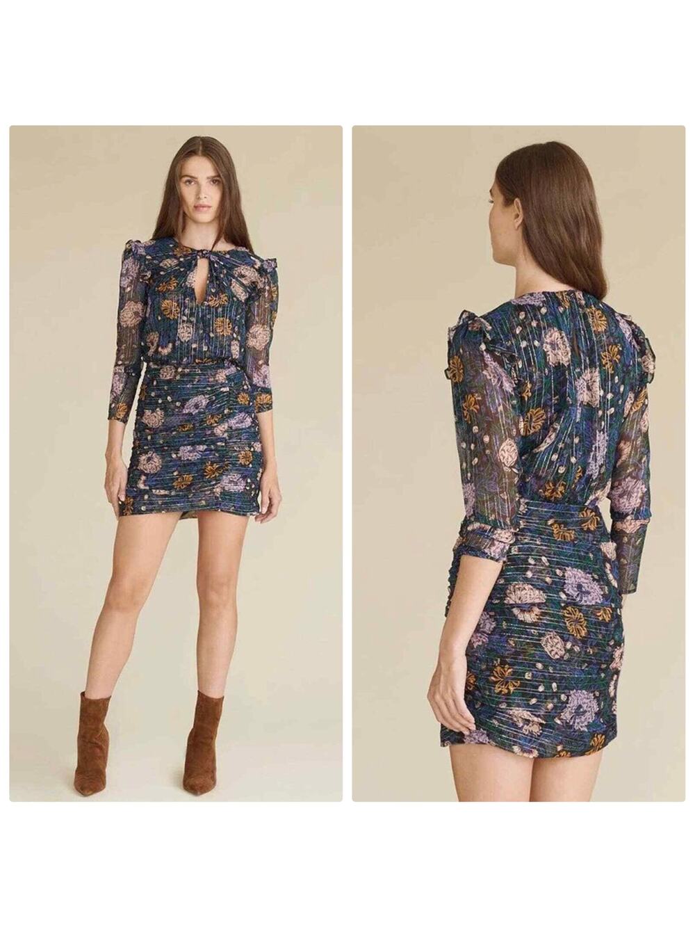 Veronica Beard Metallic Silk Floral Mini Dress
